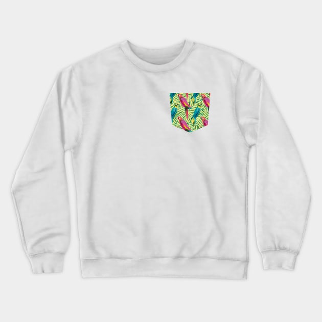 Pocket- watercolor tropical palms parrots Crewneck Sweatshirt by ninoladesign